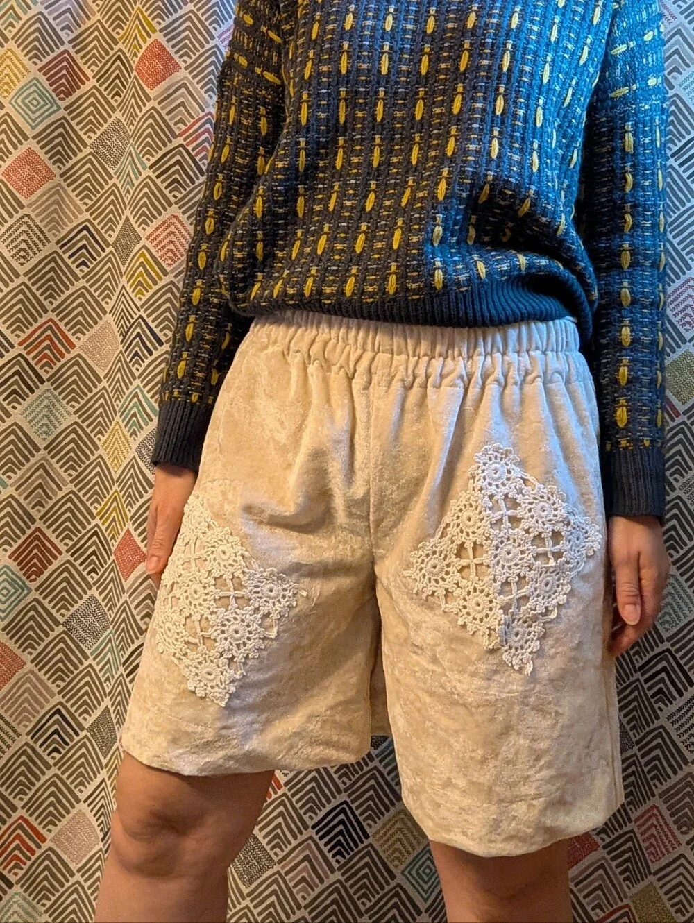 shorts HANDMADE from a VELVET BEDSPREAD S